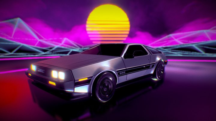 DeLorean DMC12 || Retro wave art 3D Model