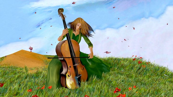 Girl playing the cello 3D Model